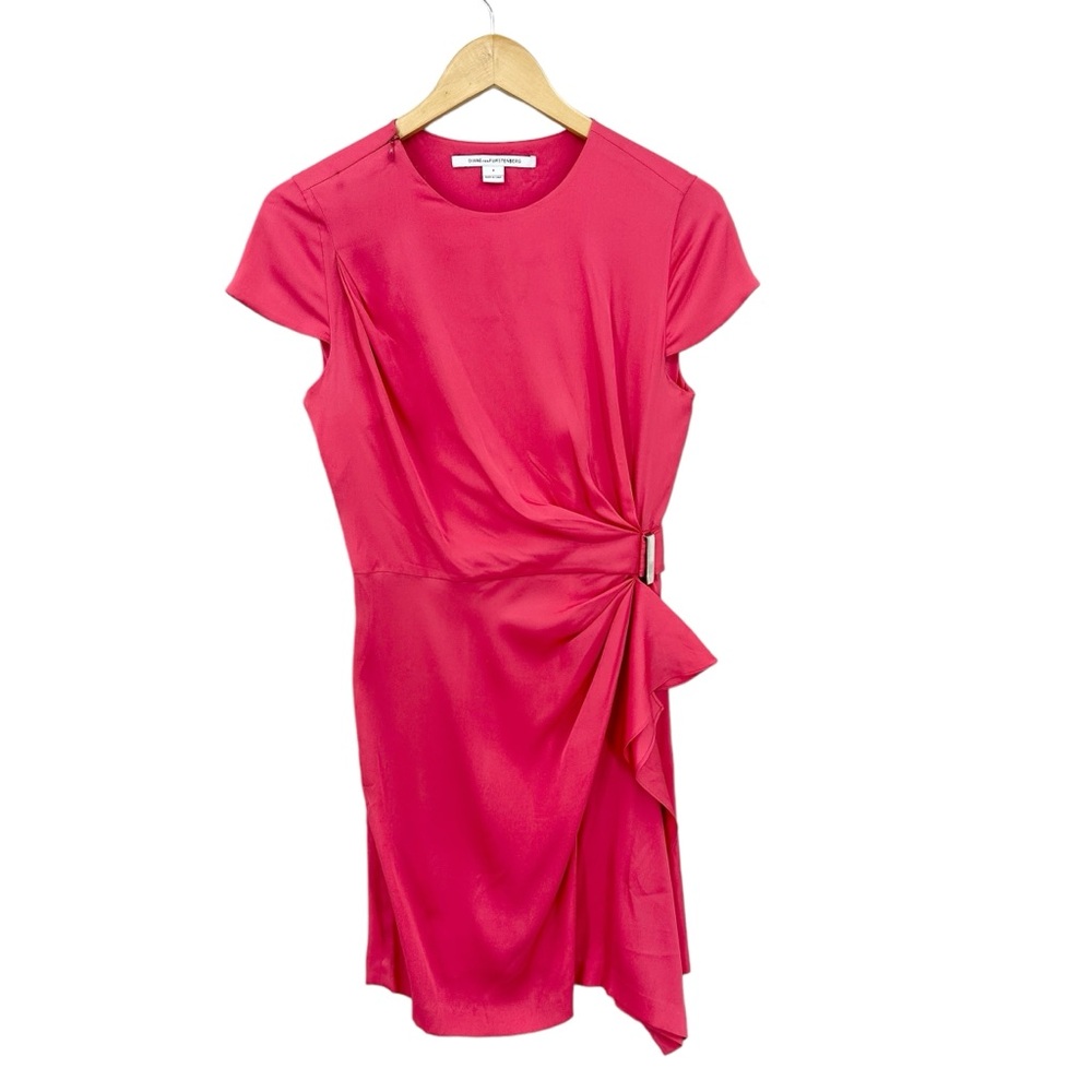 DIANE VON FURSTENBERG Dress Alba Faux Wrap Stretch Silk Pink